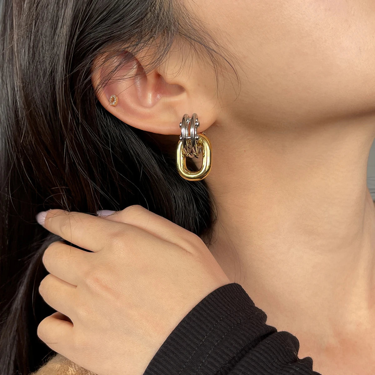 Two-Tone metal fashion earrings